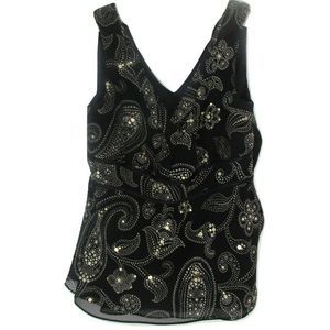 Ann Taylor Size 2 Black Floral/Paisley Lined Top